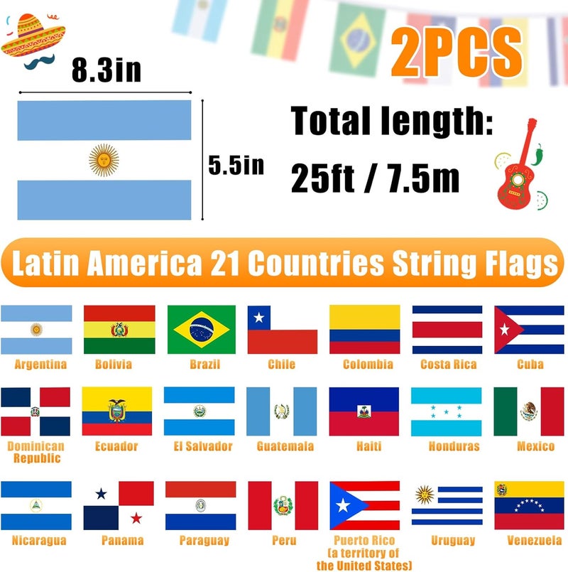 Alphatool 2 Set Latin America 21 Countries String Flags, Hispanic Heritage Month Decorations, 25ft Assorted Latino Flag Banners for Classroom Sports Bars Party Decor - Image 5